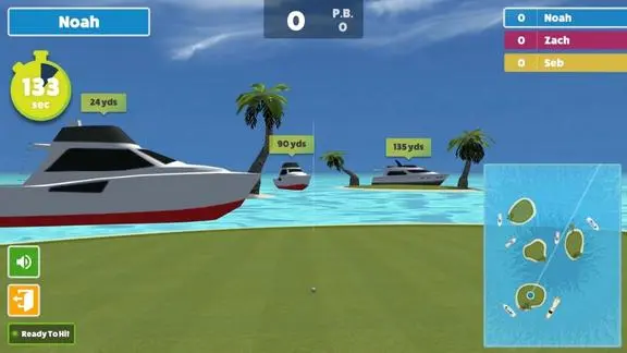 Boat Blast gameplay with boats around island targets
