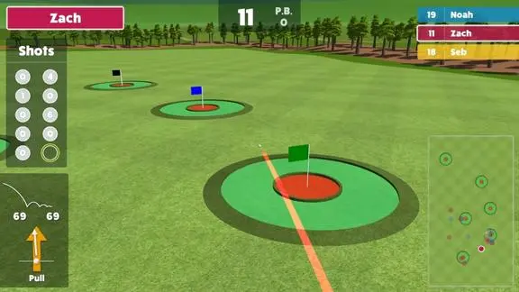 Awesome Golf Target Golf showing colorful scoring targets and a shot trace